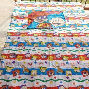 1990s Vintage Rugrats Nickelodeon Flat Sheet & Pillow Case Bedding